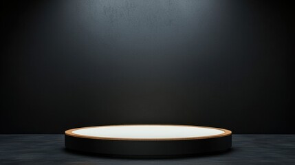 Black Studio Background Illuminated Concept, Soft White Glow Illuminates Black Studio Space with Round Platform for Creative Display and Photography Projects
