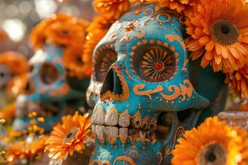 Day of the Dead celebrations in Mexico with sugar skulls