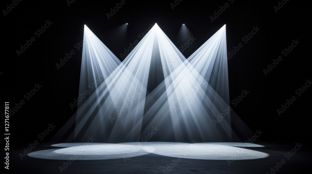 Poster black studio background illuminated concept, dramatic studio lighting with sharp white spotlight bea
