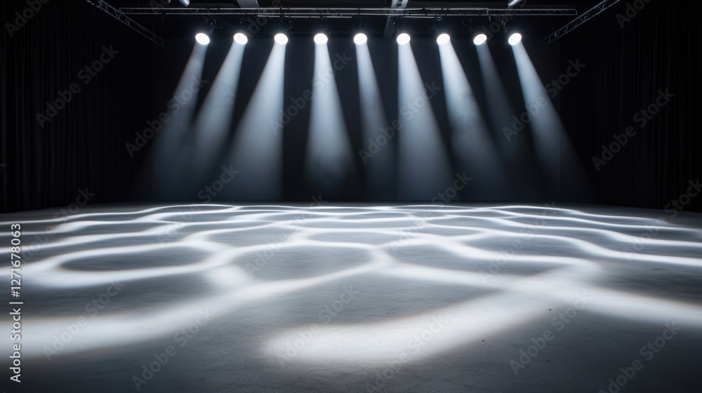 Aufkleber black studio background illuminated concept, studio setup with black background and scattered white 