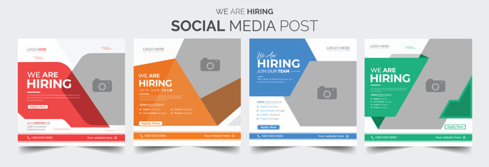 Join our team banners. We are hiring communication poster, help wanted advertising banner with speaker and vacant badge. Hr recruiting hire, vacancy job offer isolated vector signs set