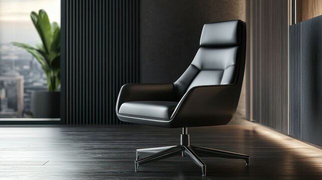 A sleek, leather boss chair in a modern executive office setting.