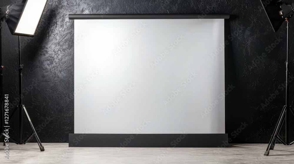 Poster black studio background illuminated concept, minimalist black studio setup featuring soft diffused w