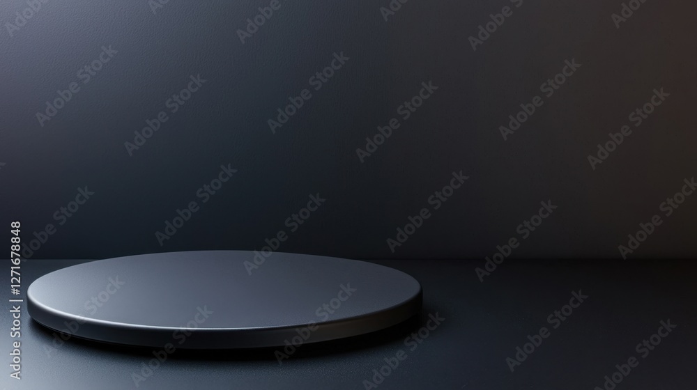 Poster black studio background illuminated concept, minimalist studio setup with soft white lighting on a b