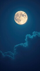 Fototapeta premium Glowing moonlight illuminates dark blue evening sky with stars, moonlight, glow