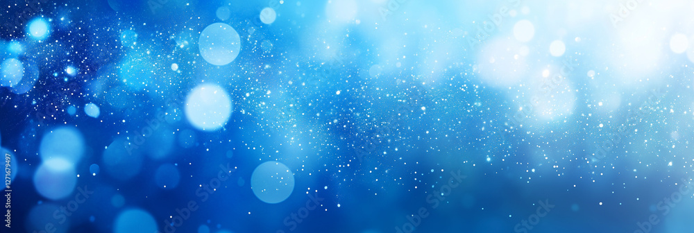 Poster blue background with a lot of white dots. the dots are scattered all over the background, creating a