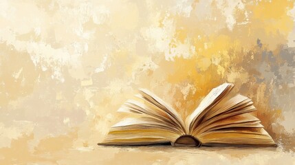 Open book on textured background, artistic illustration.