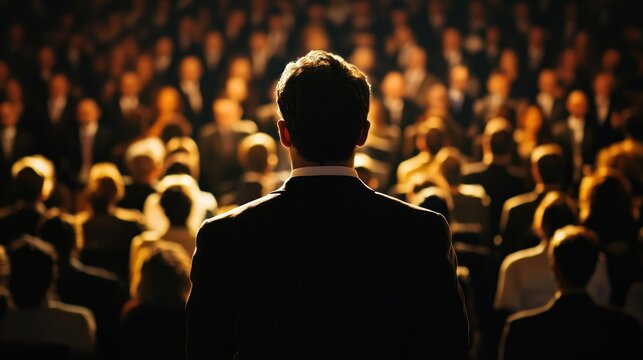 A big boss with a commanding presence addressing their company&acirc;&euro;&trade;s employees.