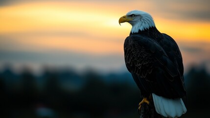 Fototapeta premium Eagle perched at sunset nature scene wildlife photography outdoors side view