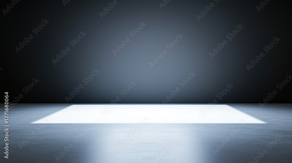 Poster black studio background illuminated concept, subtle gradient of light in black studio space with whi