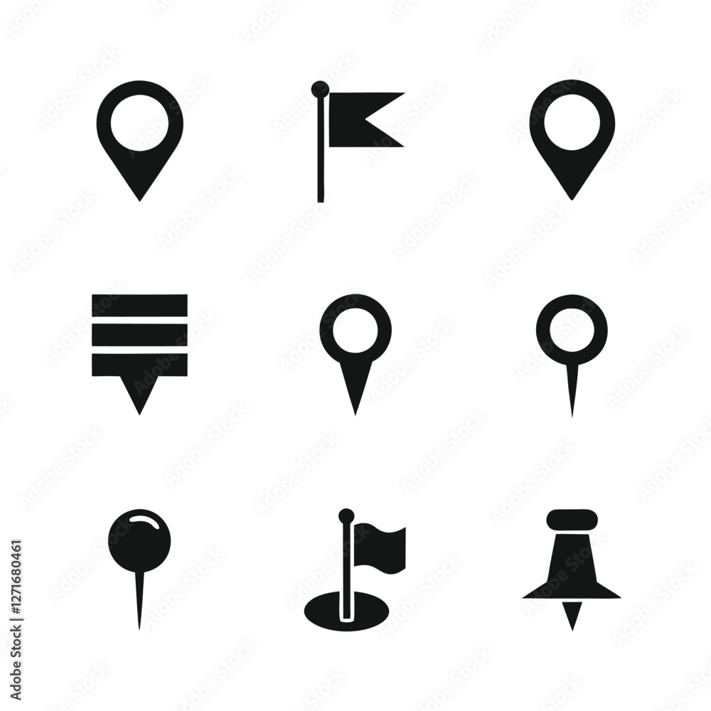 Poster navigation and location pin icon vector set.