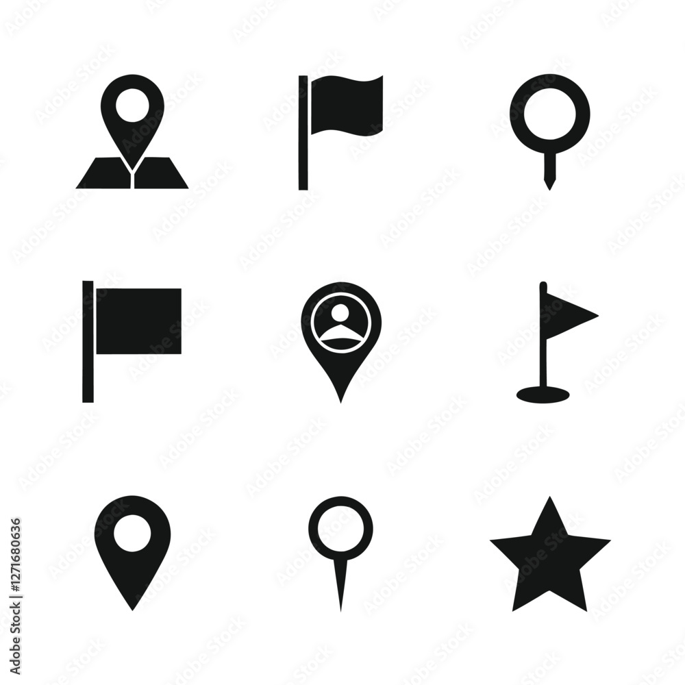 Poster navigation and location pin icon vector set.