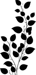 Small leaf plant silhouette pattern wallpaper. Black and white. minimal artwork. simple template. tattoo design. card and package. PNG tranparent.