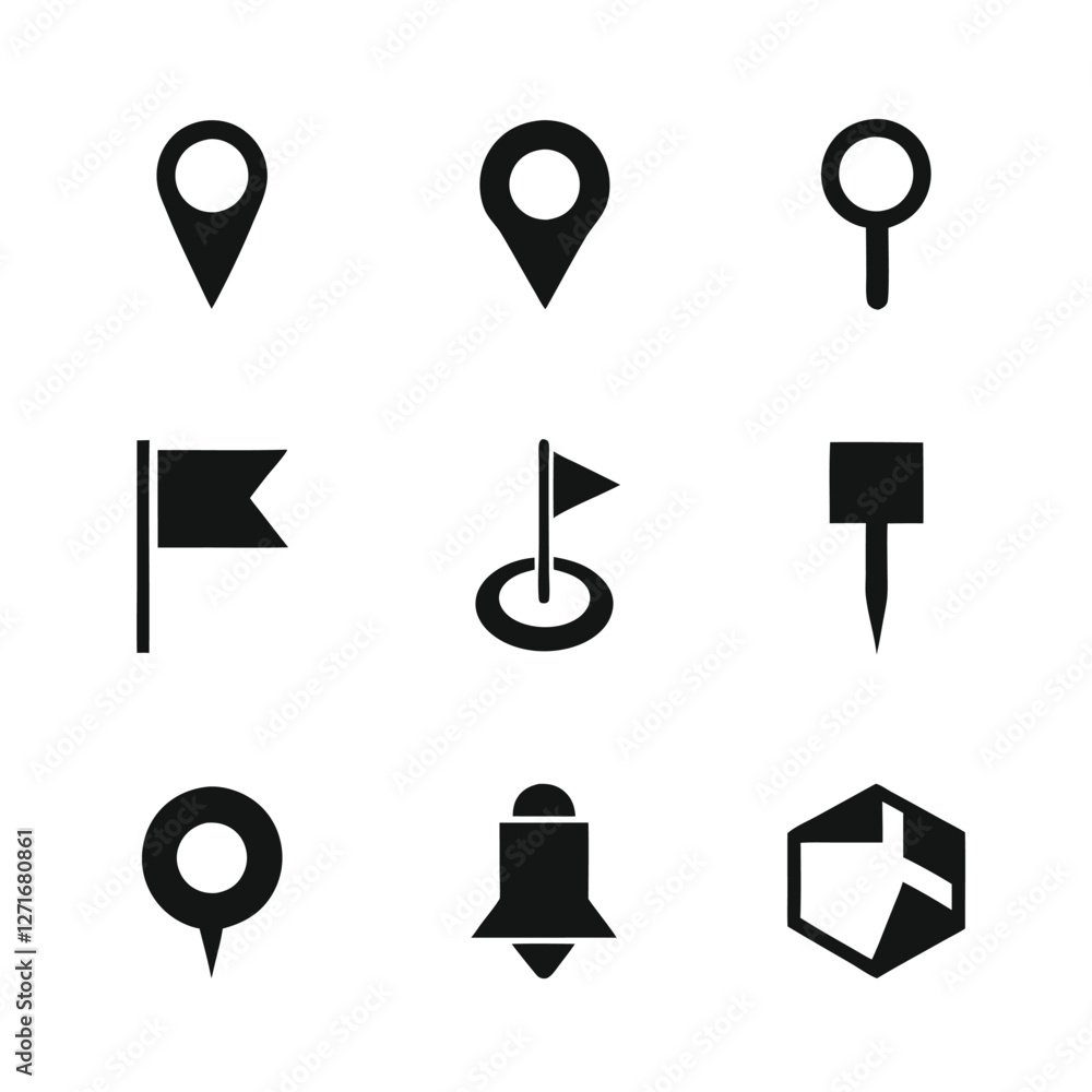 Poster navigation and location pin icon vector set.