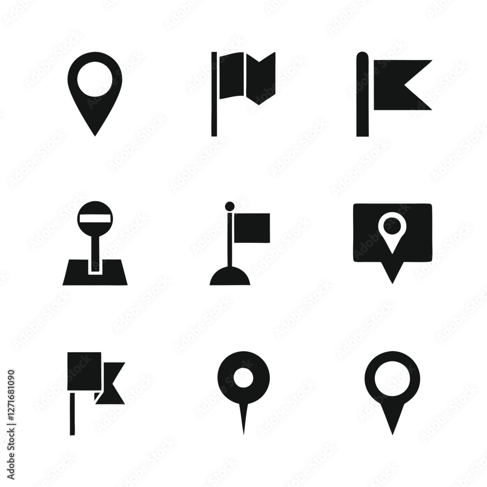 Poster navigation and location pin icon vector set.