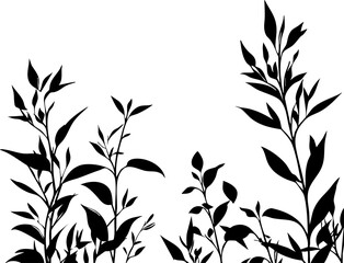 Small leaf plant silhouette pattern wallpaper. Black and white. minimal artwork. simple template. tattoo design. card and package. PNG tranparent.
