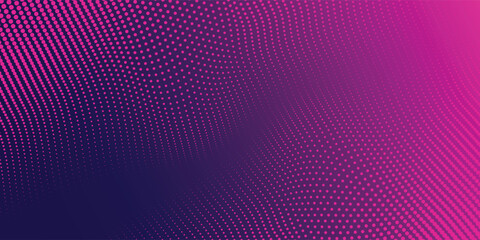 Abstract pink dynamic wavy lines dots texture, dark blue background with copy space. Modern futuristic simple dot pattern. EPS10