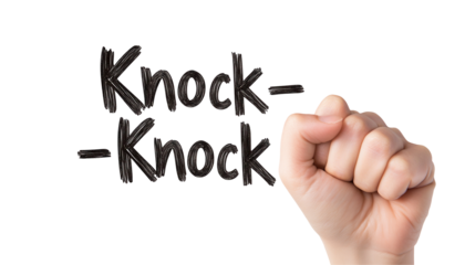 Knock knock joke interaction home environment graphic content transparent background playful perspective