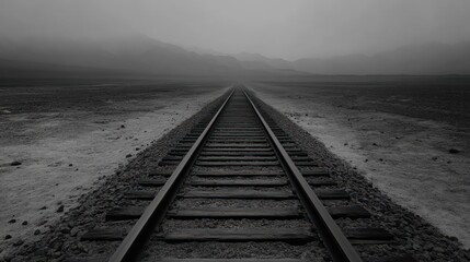 Endless Railroad Tracks in Desolate Landscape