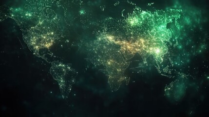 Fototapeta premium Global network connections visualized as a glowing world map, depicting communication, technology, and globalization.