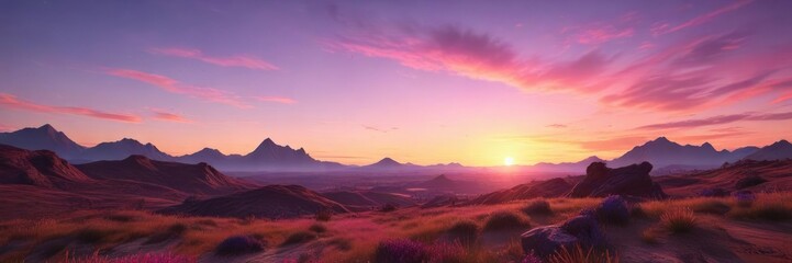 Obraz premium Sunset landscape with vibrant hues of orange, pink, and purple background , landscape, gradients, purple