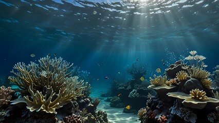 Tranquil underwater setting with marine plants dancing in clear water
