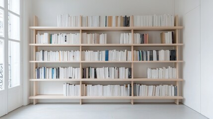Obraz premium Modern Bookshelves in a Bright Room; Interior Design