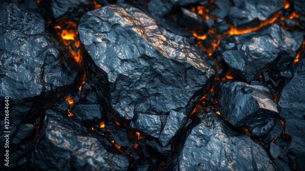 Aufkleber rough lava rocks display dark textures while glowing molten lava seeps between them, highlighting a 