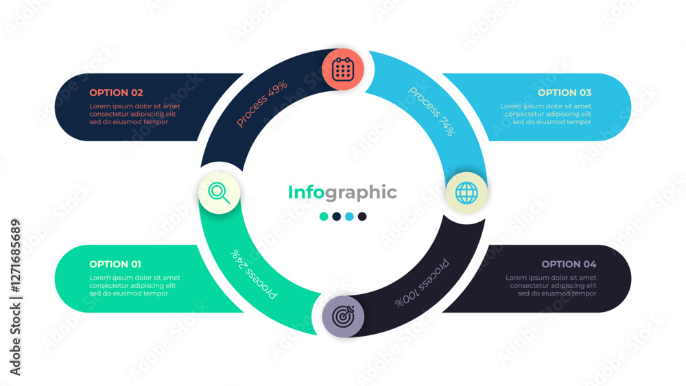 Poster data visualization. modern circular infographic template with 4 options. ideal for business presenta