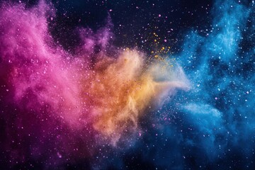 Naklejka premium Vibrant color splashes in artistic celebration: dynamic holi festival textures with stunning contrast and whimsical fragments for creative projects and inspirational designs