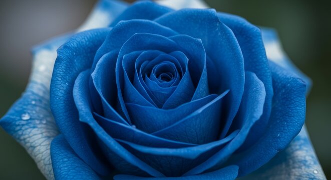 Vibrant Blue Rose in Full Bloom - A stunning close-up of a blue rose, symbolizing mystery, tranquility, peace, , and unattainable love. Its rich color and delicate petals create a captivating