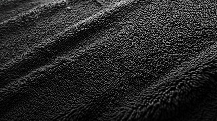 Close-up of a textured black fabric with soft fibers, ideal for textile design and fashion projects