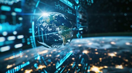 interactive software depicting a digital twin of Earth, being used to predict and adapt to climate related events
