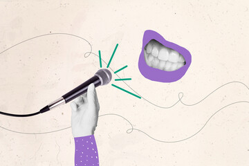 Sketch composite photo collage trend artwork of clubber leisure weekend occasion party mouth sing...