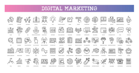 SEO and Digital marketing line icons set