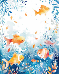 Naklejka premium Watercolor abstract vertical ackground with fish