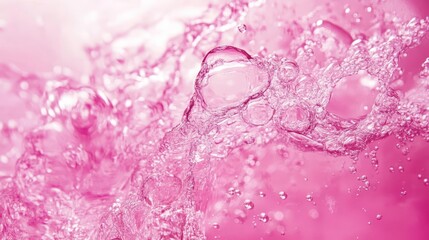 Abstract pink water splash with bubbles.