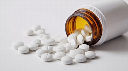 Pills Spilling from a Prescription Bottle on a White Surface