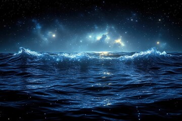 Fototapeta premium Starry Ocean At Night With Cosmic Waves