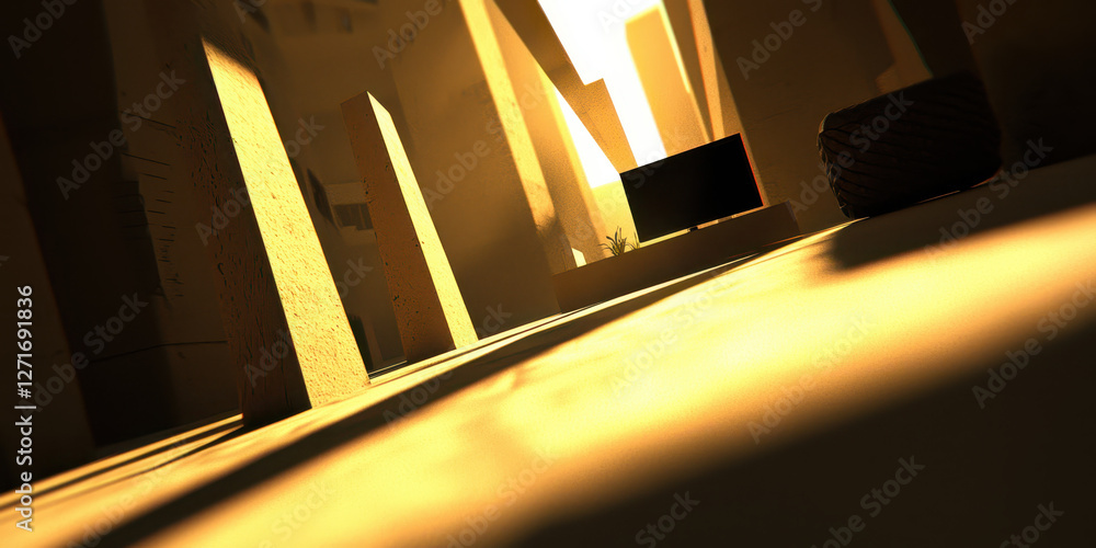 Aufkleber explore the vibrant play of light and shadow in a minimalist architectural space with unique element