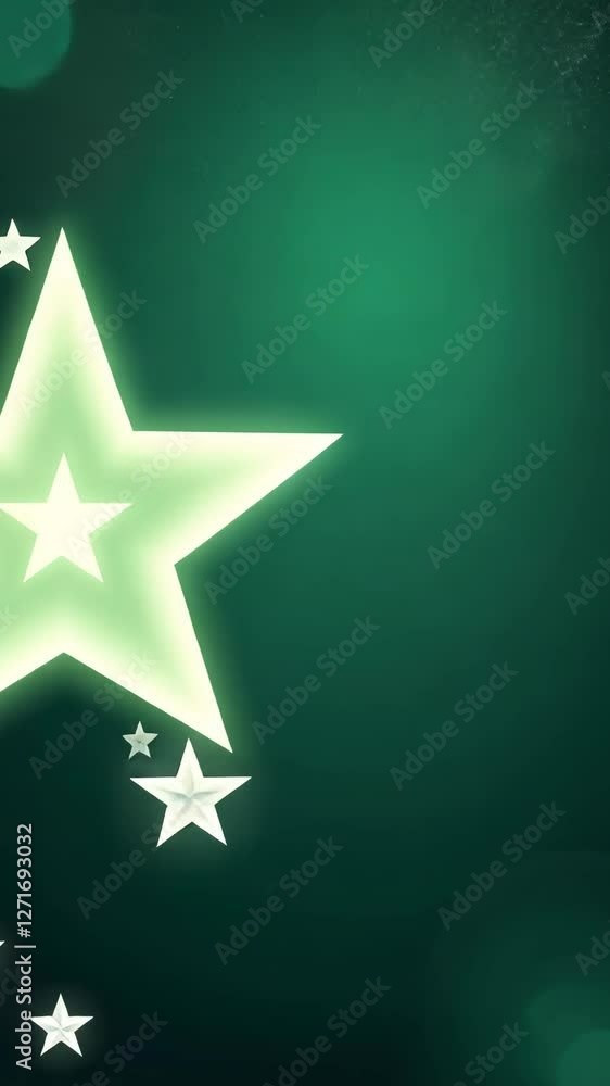 Poster A green background with a large star in the center and many smaller stars surrounding it. The stars are scattered throughout the background, creating a festive and lively atmosphere
