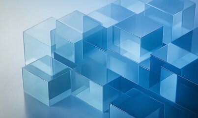 Obraz premium Perfectly Arranged Translucent Blocks. Blue, Futuristic Tech Background. Teal and Black, .