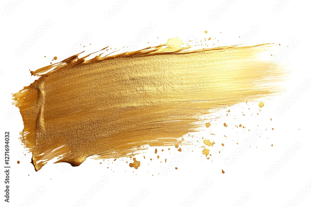 Poster gold paint brush stroke creating a textured design element on white background