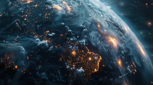 interactive software depicting a digital twin of Earth, being used to predict and adapt to climate related events