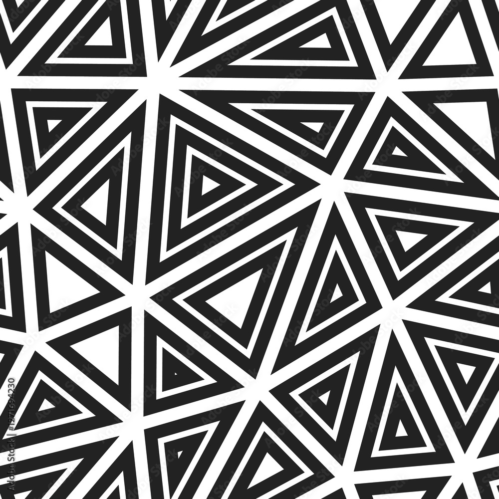 Poster geometric pattern. big triangles size. multiple repeated inner triangles. black and white style. rep