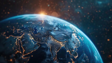 interactive software depicting a digital twin of Earth, being used to predict and adapt to climate related events