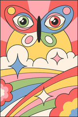 Butterfly rainbow sky psychedelic banner