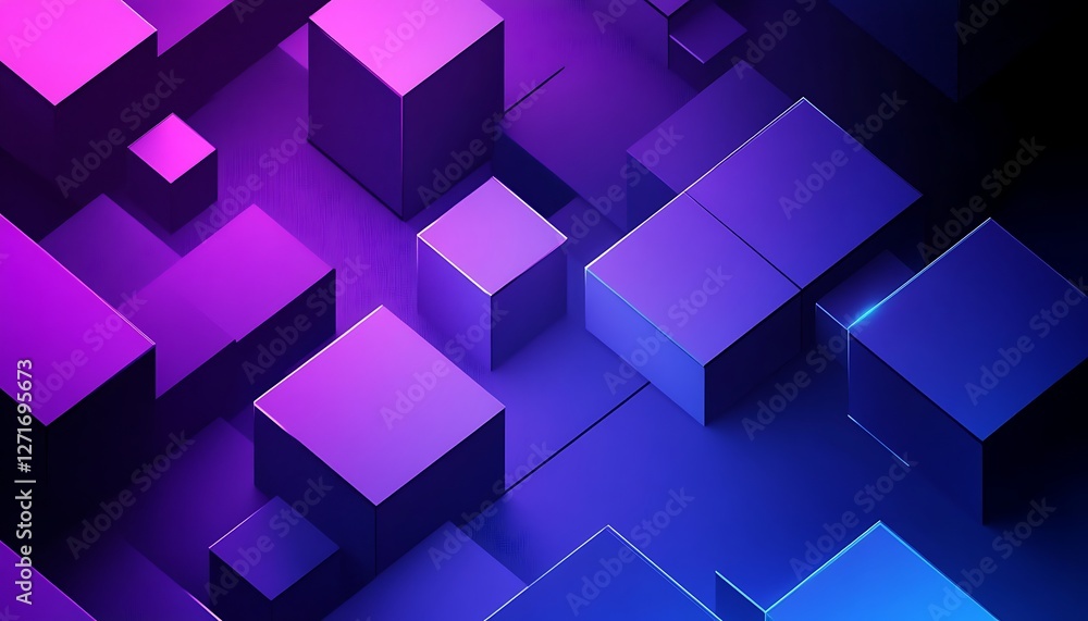 Poster precisely aligned glossy blocks. purple and blue, modern tech background. 3d render.