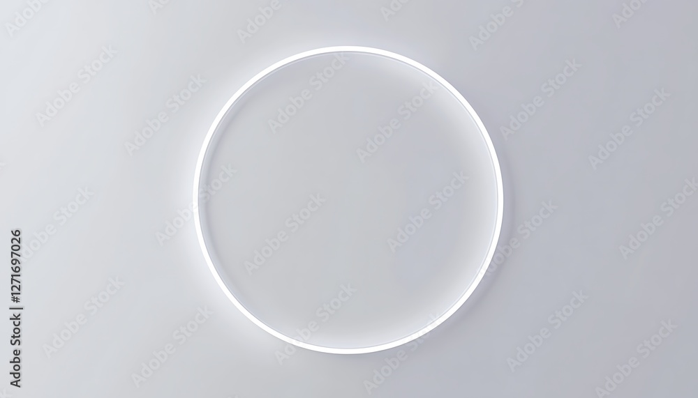 Poster white surface with embossed shape and white illuminated edge. tech background with neon circle. 3d r