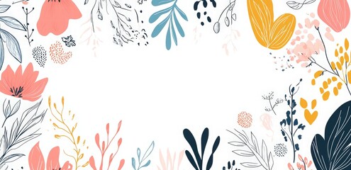Obraz premium Set of hand-drawn floral elements, leaves, and flowers for wedding design. Hand-drawn line art collection of organic shapes like circles or hexagon frames with botanical branches. 